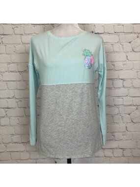 Lilly Pulitzer Finn Top Size XXS Turquoise Gray Swizzle